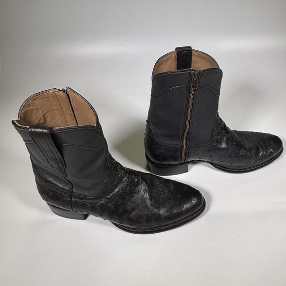 Tecovas Black Ostrich Western Ankle Boots Mens Size 10 EE Wide Zipper 1020 main image 3